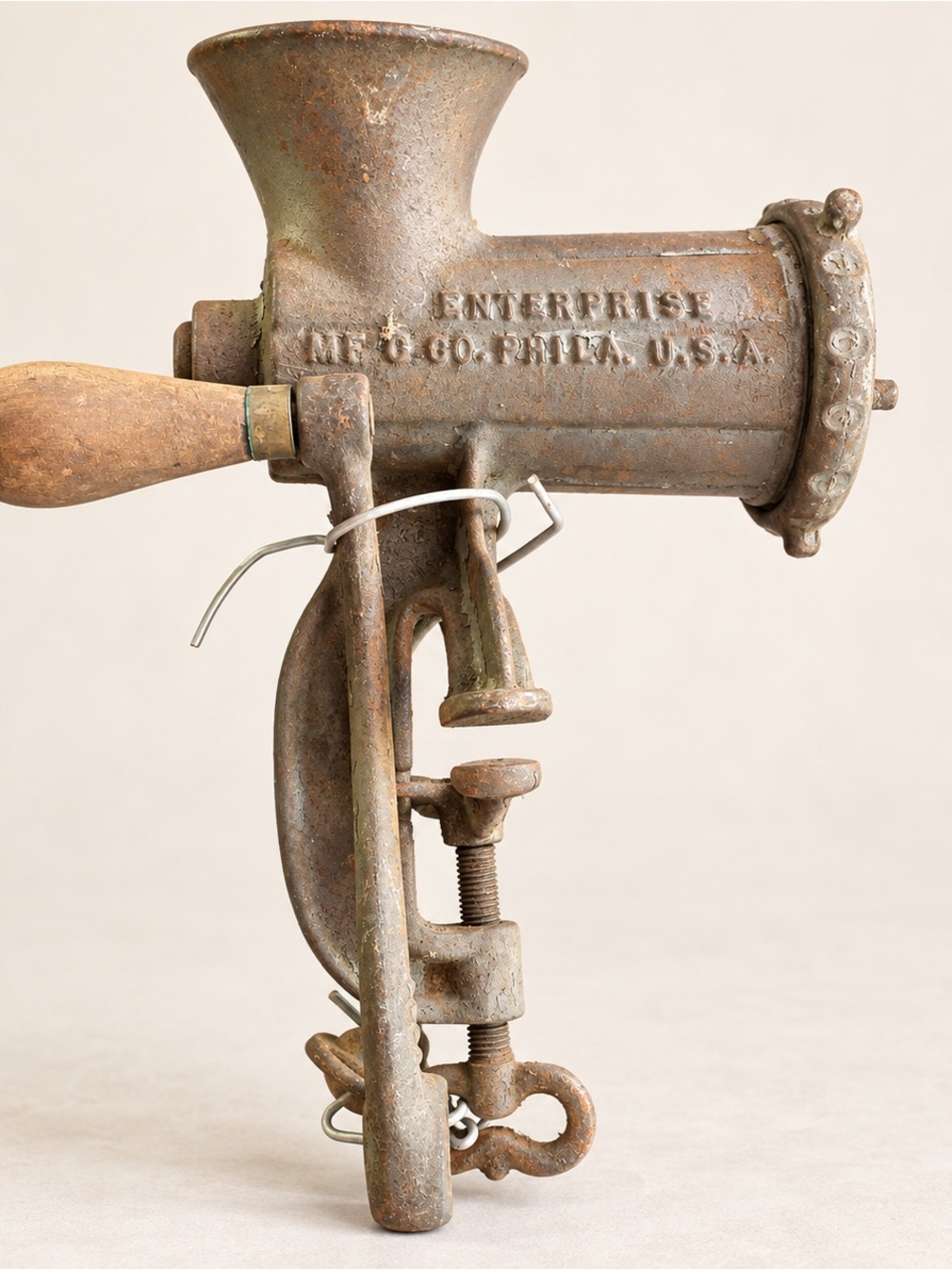 Vintage Enterprise Cast Iron Hand Crank Meat Grinder Table Clamp